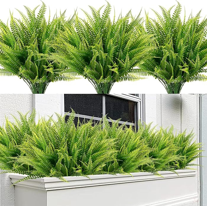 Sggvecsy 12 Bundles Artificial Boston Fern Plants Fake Boston Ferns Bushes Artificial Shrubs Outd... | Amazon (US)