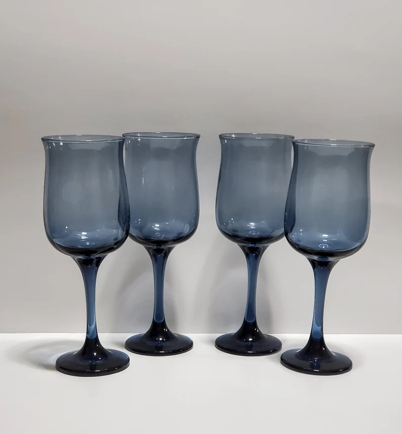 Libbey Tulip Dusky Blue Wine Glasses SET OF FOUR 4 - Etsy | Etsy (US)
