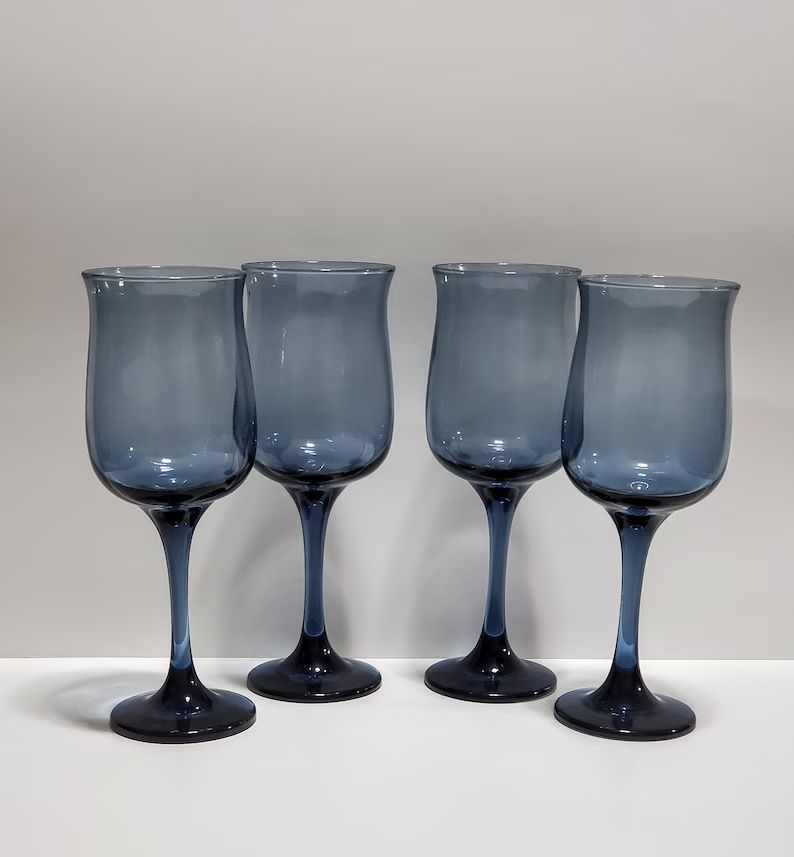 Libbey Tulip Dusky Blue Wine Glasses SET OF FOUR 4 - Etsy | Etsy (US)