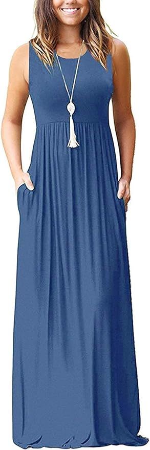 AUSELILY Women's Summer Sleeveless Loose Plain Maxi Dress Casual Long Dress with Pockets | Amazon (US)