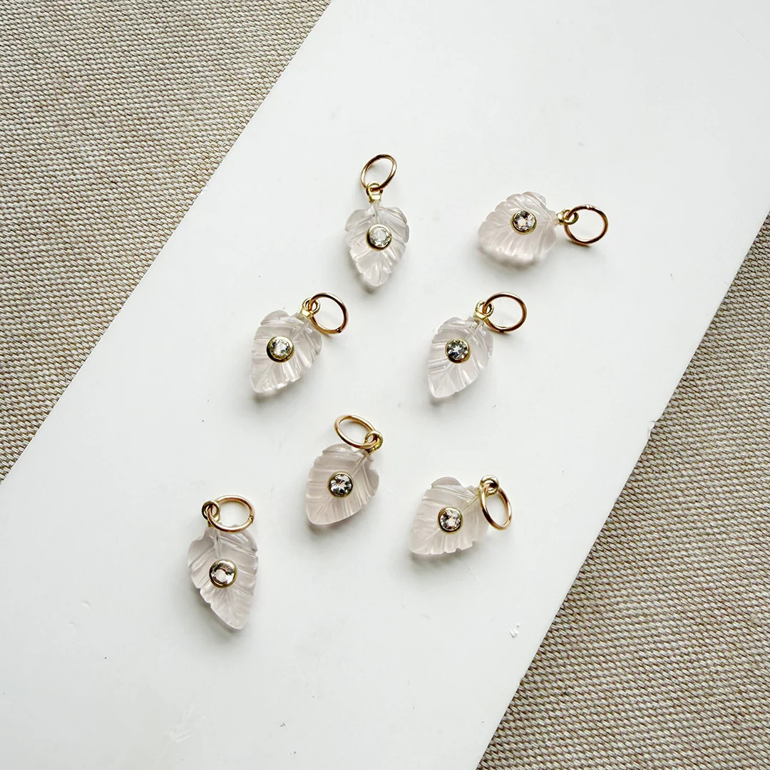 Rose Quartz Carved Leaf Bijou Charm | Sarah Cornwell Jewelry