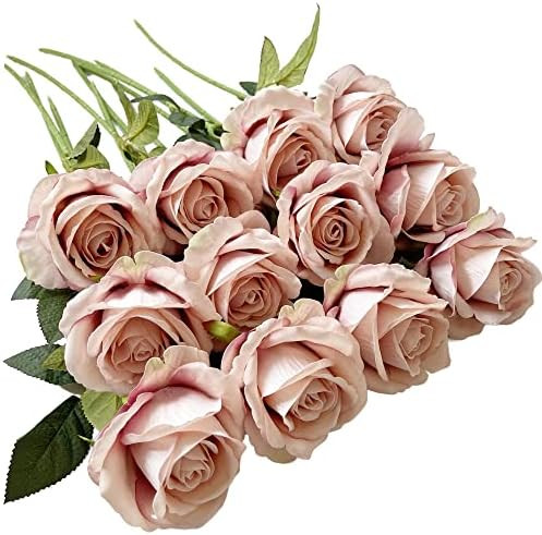 UKELER 12 Pcs Artificial Rose Flowers Blossom Rose Flowers Real Touch Silk Faux Roses with Long S... | Amazon (US)