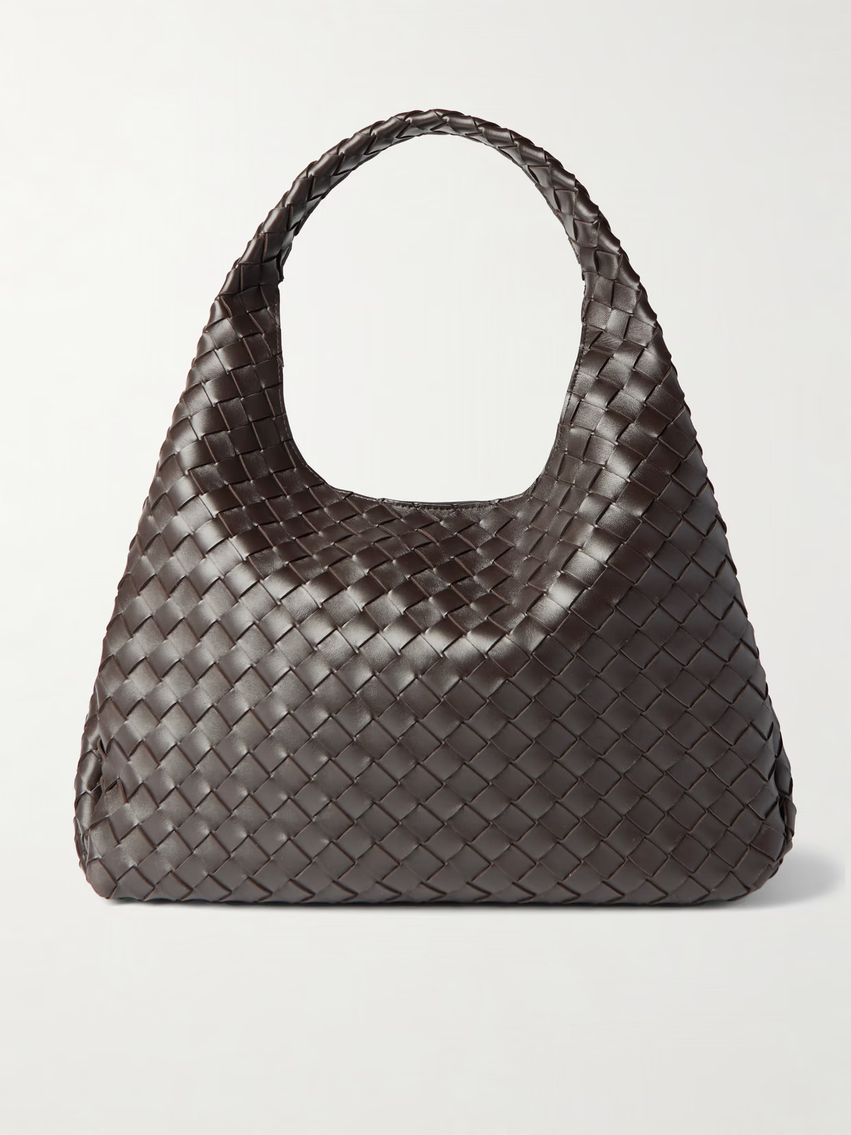 Bottega Veneta - Campana Large Intrecciato Leather Shoulder Bag - Dark brown | NET-A-PORTER (UK & EU)