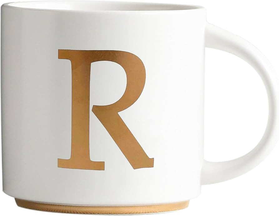 COLLECTIVE HOME - Monogram Ceramic Mugs, 15 oz Golden Initial Coffee Cups, Elegant Alphabet Tea M... | Amazon (US)