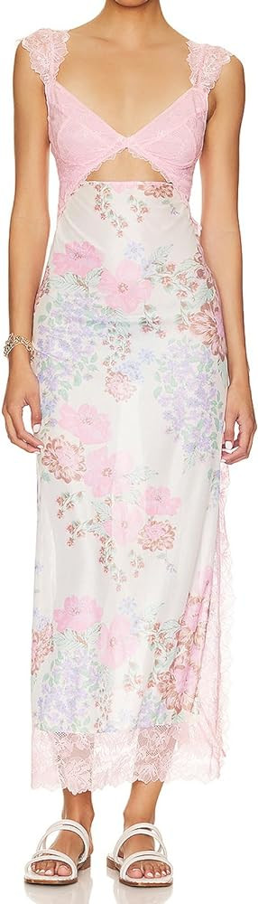 HOXIJIA Women Sleeveless Maxi Dress Backless Bodycon Floral Printed Spaghetti Strap Long Dress Sh... | Amazon (US)