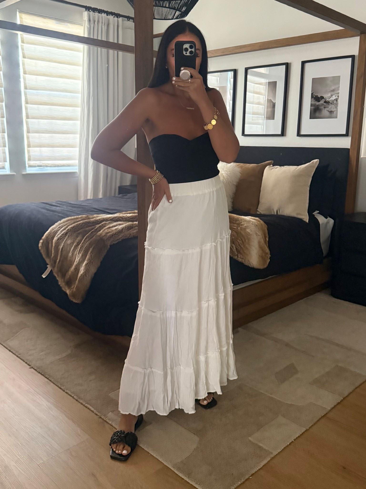 Princess Polly Miriah Tiered Maxi Skirt wearing size 6. Strapless Sleeveless Tank Top wearing size medium.