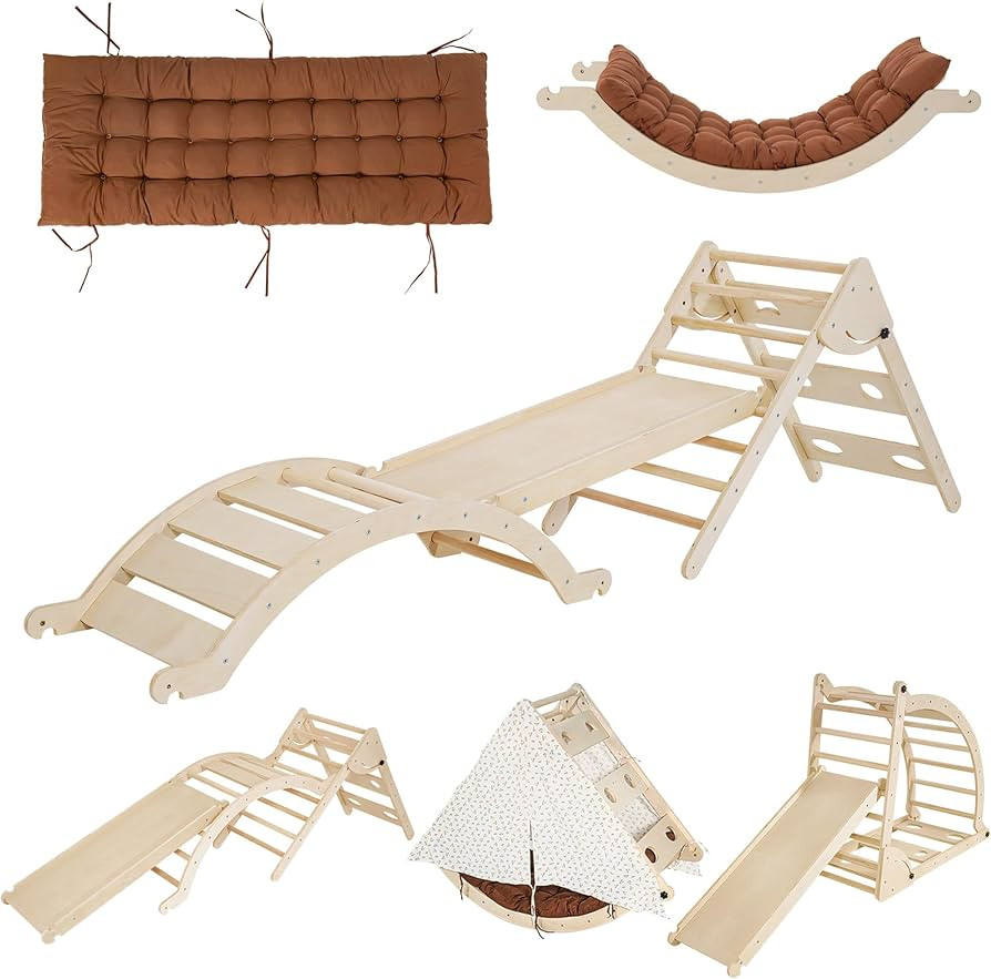 Foldable Toddler Climbing Toys Indoor Jungle Gym, Pikler Triangle Set with Cushion, Slide, Arch a... | Amazon (US)