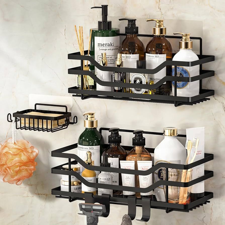 ACMETOP Adhesive Shower Caddy 3-Pack Shower Organizer No Drilling Shower Shelves with 3 Hooks & S... | Amazon (US)
