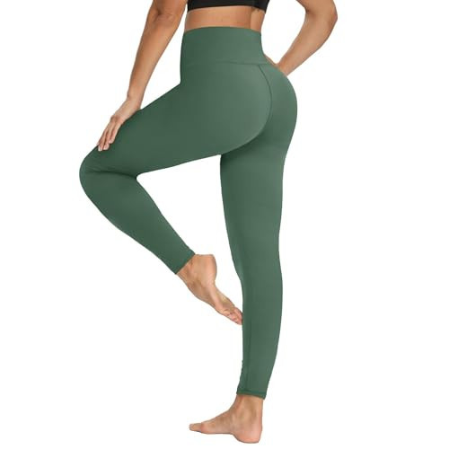 YOLIX Workout Leggings for Women - High Waisted Yoga Pants Tummy Control Compression for Running Gray Green | Amazon (US)