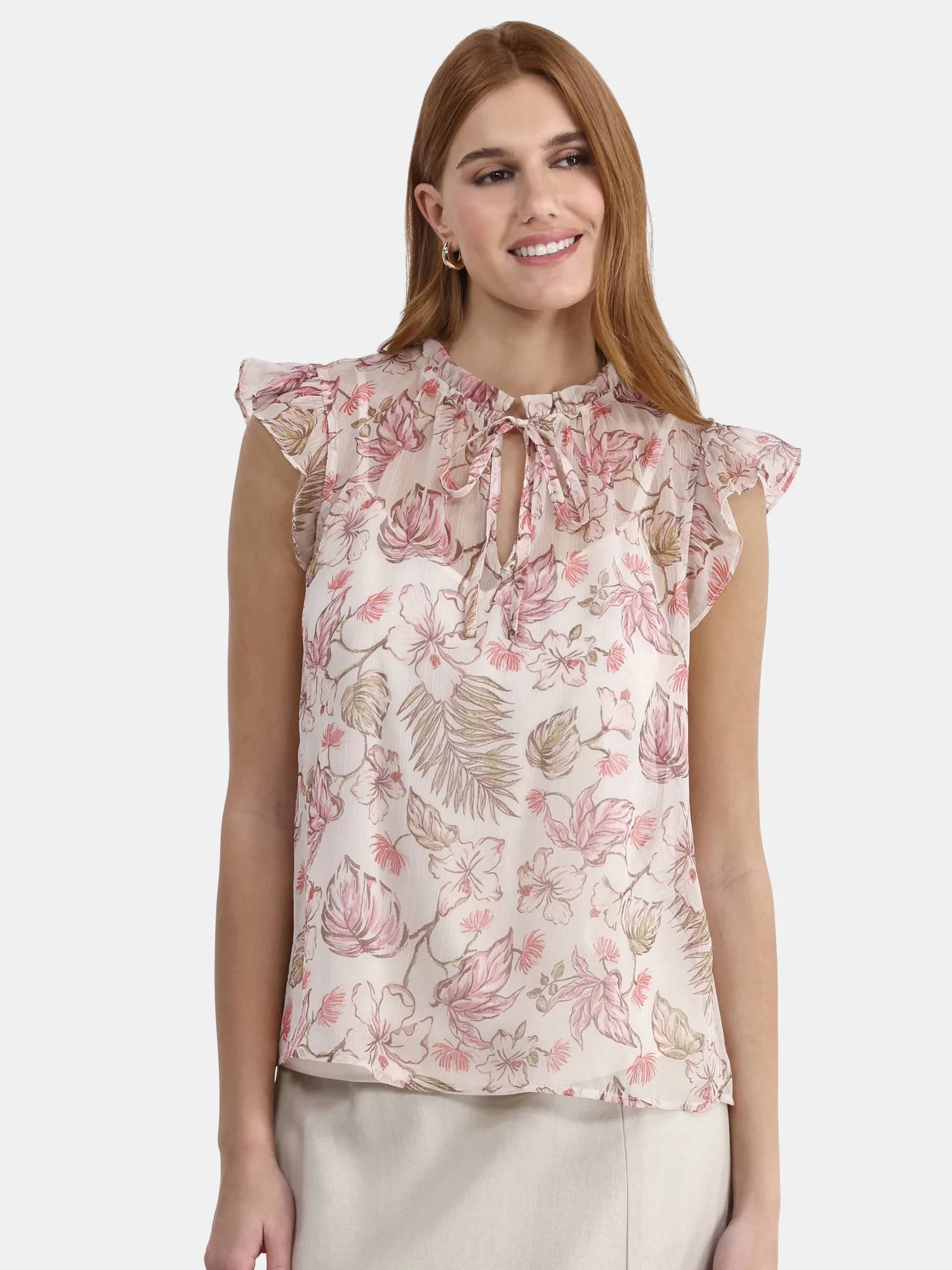 Time and Tru Women's Flutter Sleeve Blouse with Cami, XS-XXXL | Walmart (US)