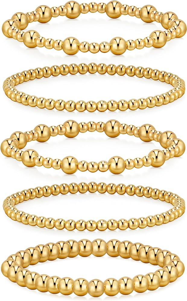 doubgood Gold Bracelets for Women Gold Beaded Bracelets for Women Gold Bracelet Stack 14K Gold Pl... | Amazon (US)