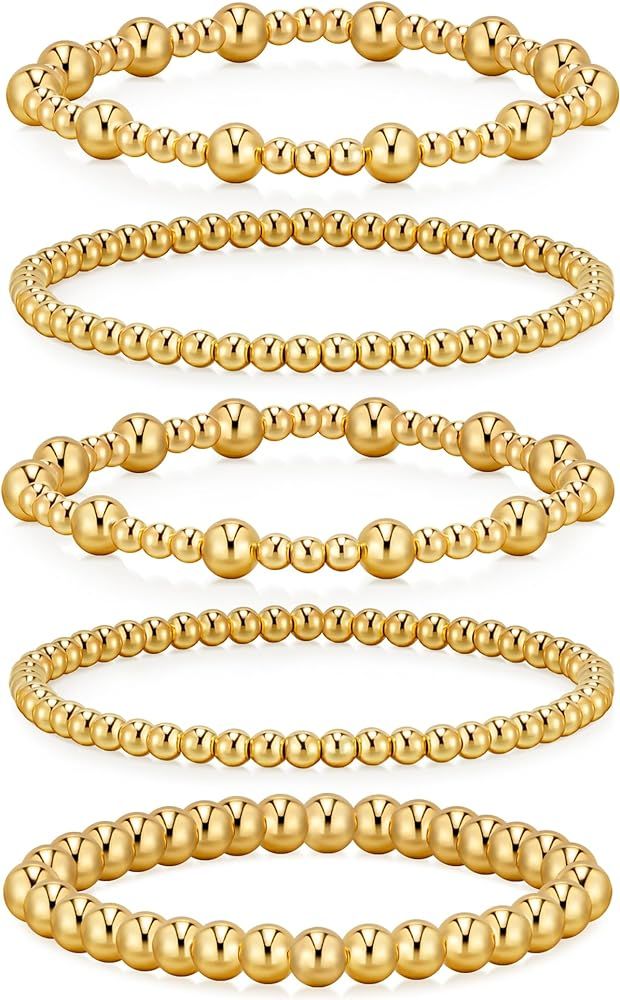 doubgood Gold Bracelets for Women Stretch Gold Beaded Bracelets for Women Girls 14K Gold Plated S... | Amazon (US)