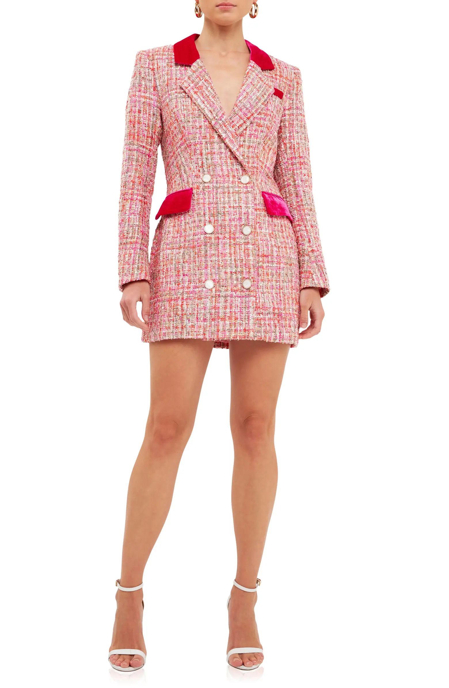 Premium Tweed Long Sleeve Blazer Minidress | Nordstrom