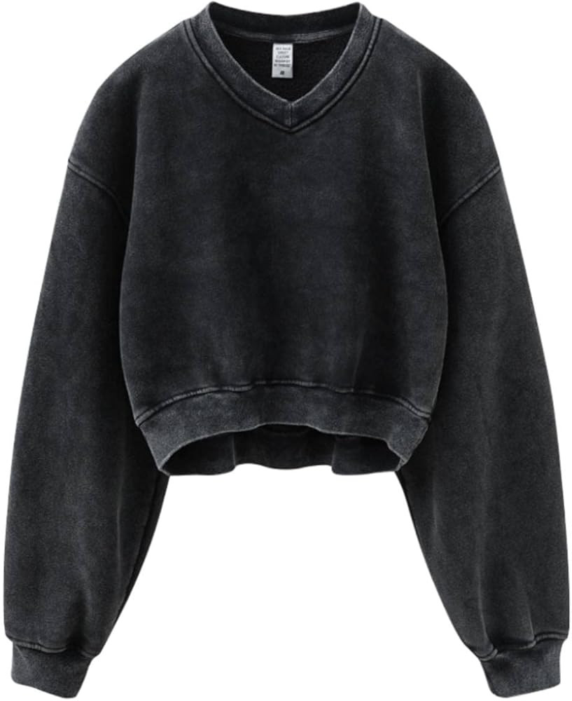 Sweatshirt for Women Acid Wash Athletic Hoodies Heritage Fleece V-neck Long Sleeve Hoodie Y2K Cro... | Amazon (CA)