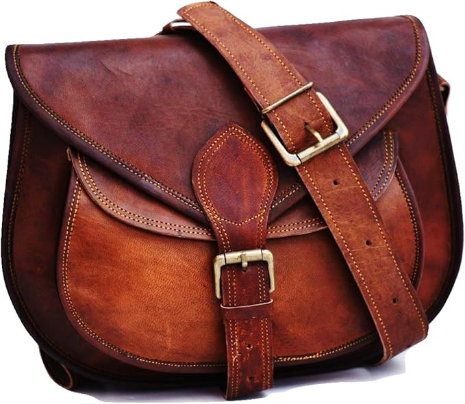 Satchel And Fable Handmade Women Vintage Style Genuine Brown Leather Cross Body Shoulder Bag Hand... | Amazon (US)