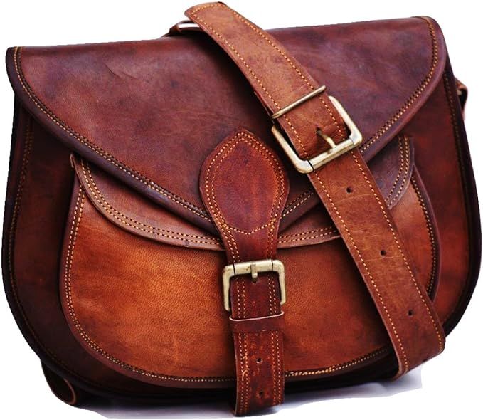 Satchel And Fable Handmade Women Vintage Style Genuine Brown Leather Cross Body Shoulder Bag Hand... | Amazon (US)