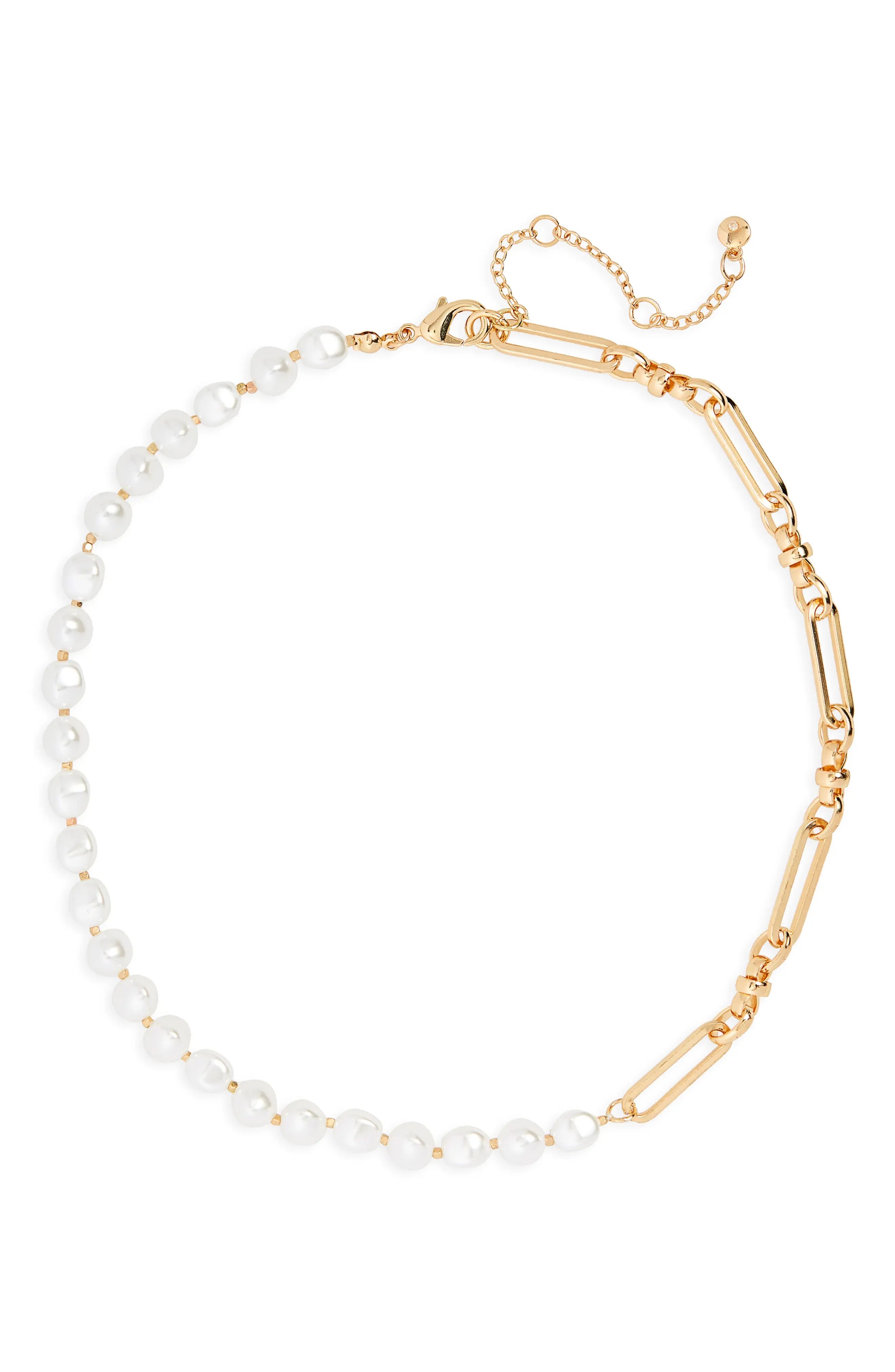 BP. Chain Link & Imitation Pearl Necklace in Gold- White at Nordstrom | Nordstrom