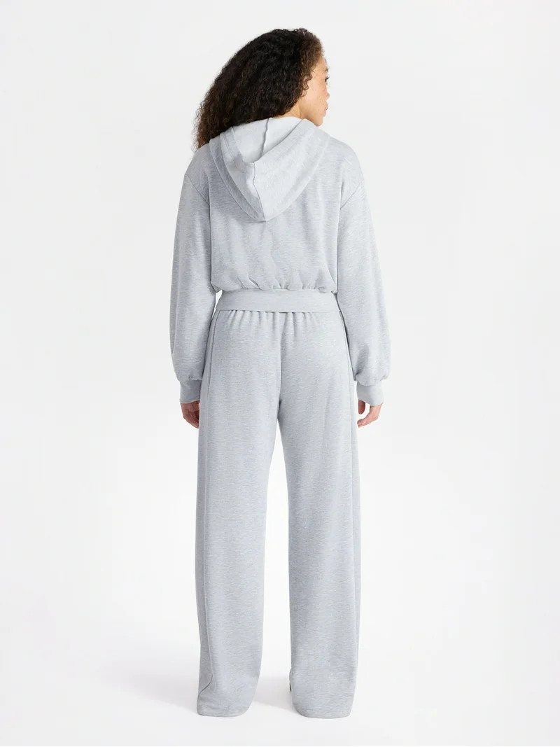 No Boundaries Embroidered Fleece Zip-Up Hoodie and Pants Set, 2-Piece, Women's | Walmart (US)