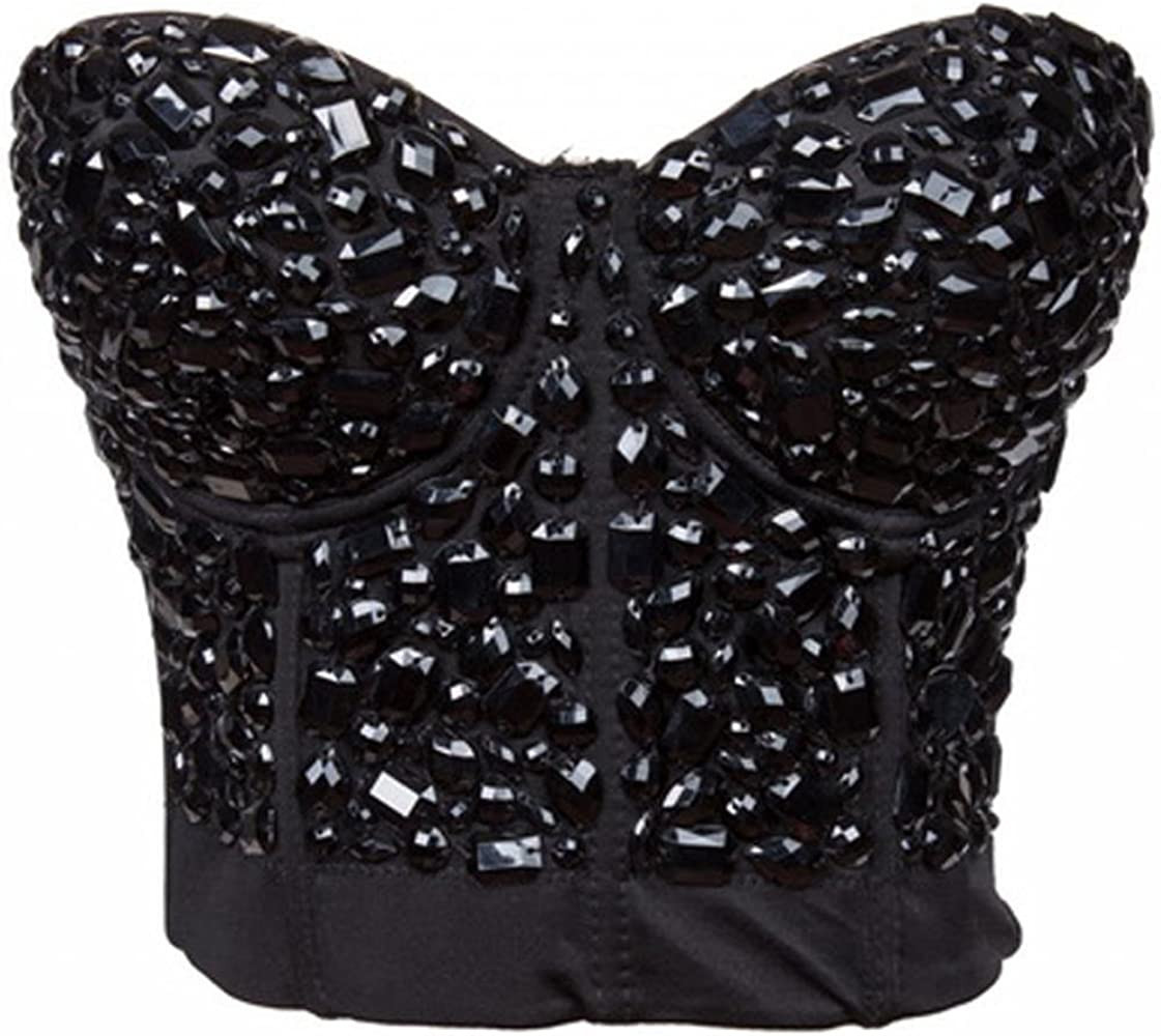 Alivila.Y Fashion Womens Rhinestone Punk Goth Bra Clubwear Corset Top | Amazon (US)
