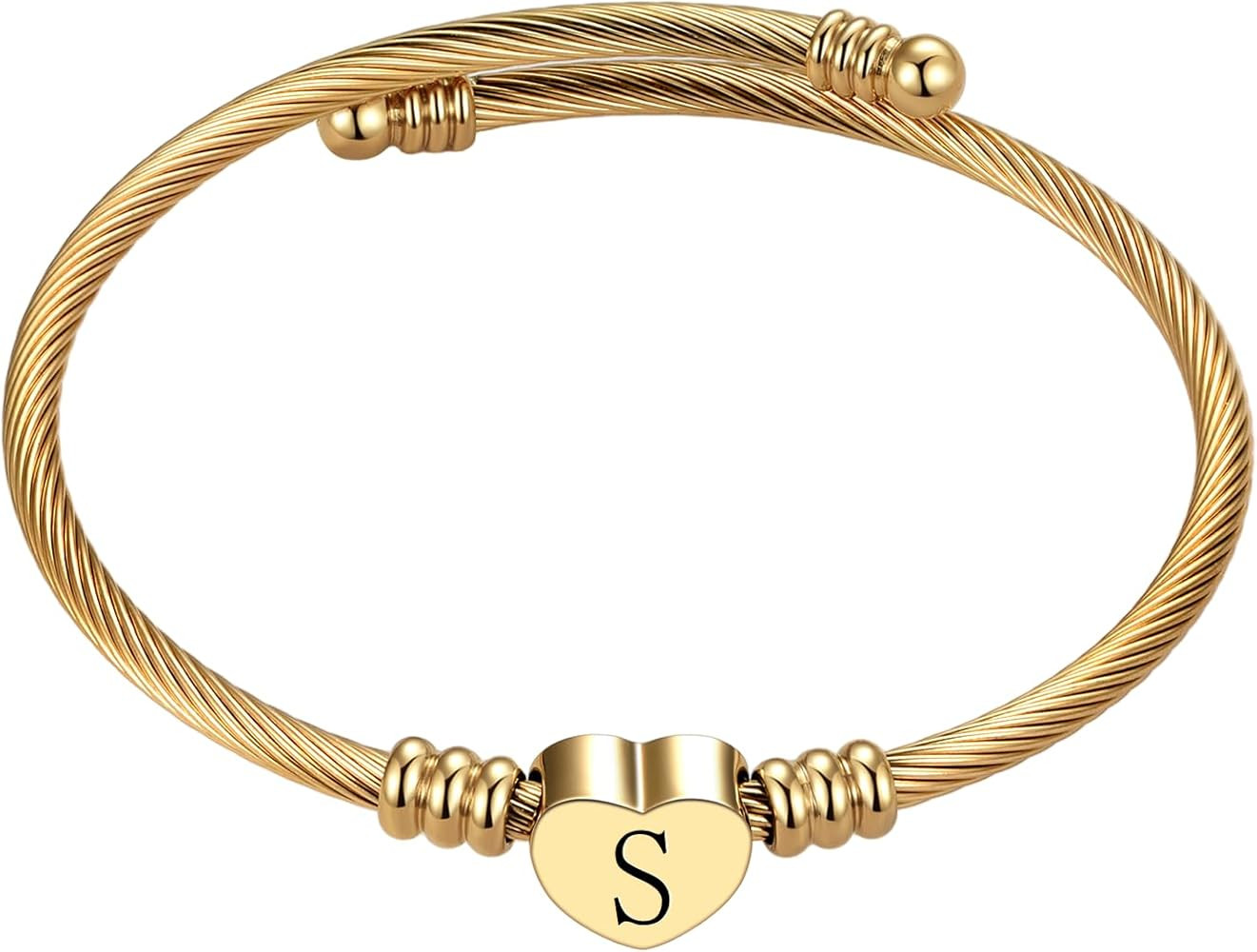 Initial Letter Bracelets Women Heart Bangle Cuff Alphabet A-Z gift Wristlet Mom Sister Wife Grand... | Amazon (CA)