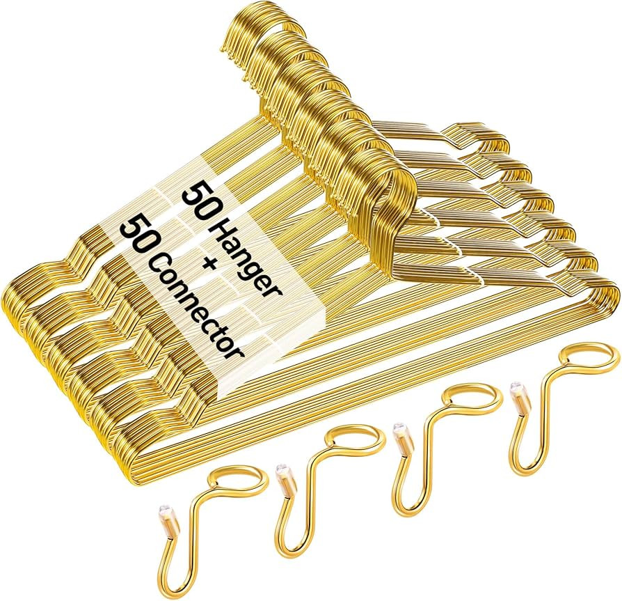 Wesiti 100 Pcs Gold Hangers Cloth Space Savers Hanger Set Include 50 Strong Metal Wire 17.7 in Cl... | Amazon (US)