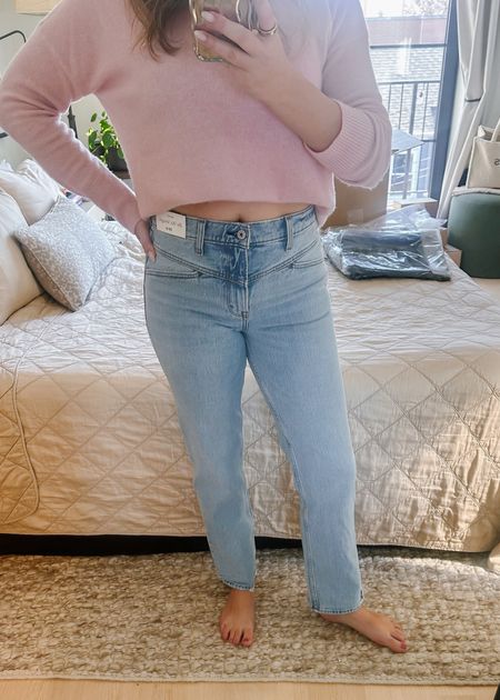 These 90s Mid Rise jeans hit in the middle of my belly button, but I have a short torso! 

True to size, wearing a 28 (6) and a regular length.

This yoke front is super trendy, but they’re also available in a bunch of classic washes, too.

#LTKSpringSale #LTKstyletip #LTKfindsunder100