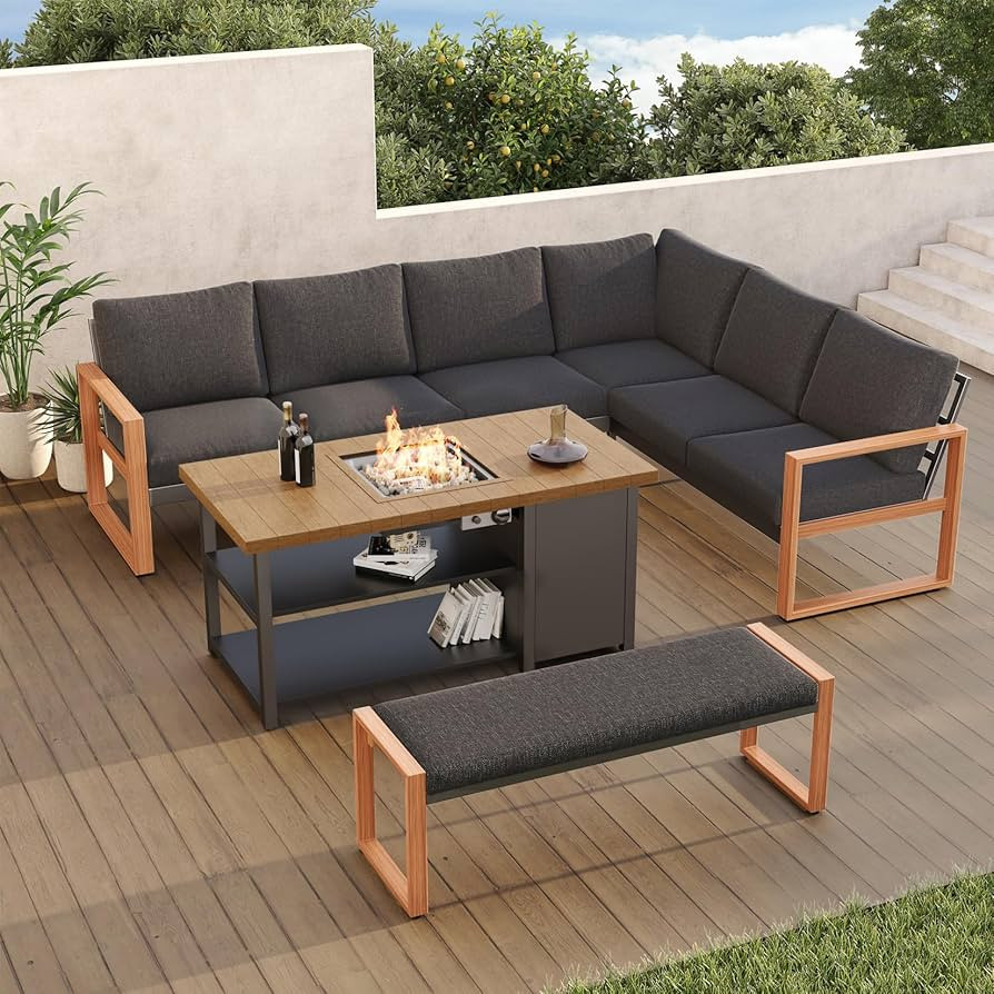 Grand patio 4-Piece Outdoor Furniture Set with Gas Fire Pit Table, Aluminum Patio Sofa Set for 8 ... | Amazon (US)