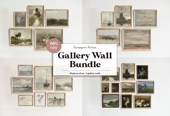 Gallery Wall Bundle Pack | 25 Pieces of Vintage Art | Farmhouse Cottagecore Art Decor | Neutral L... | Etsy (US)