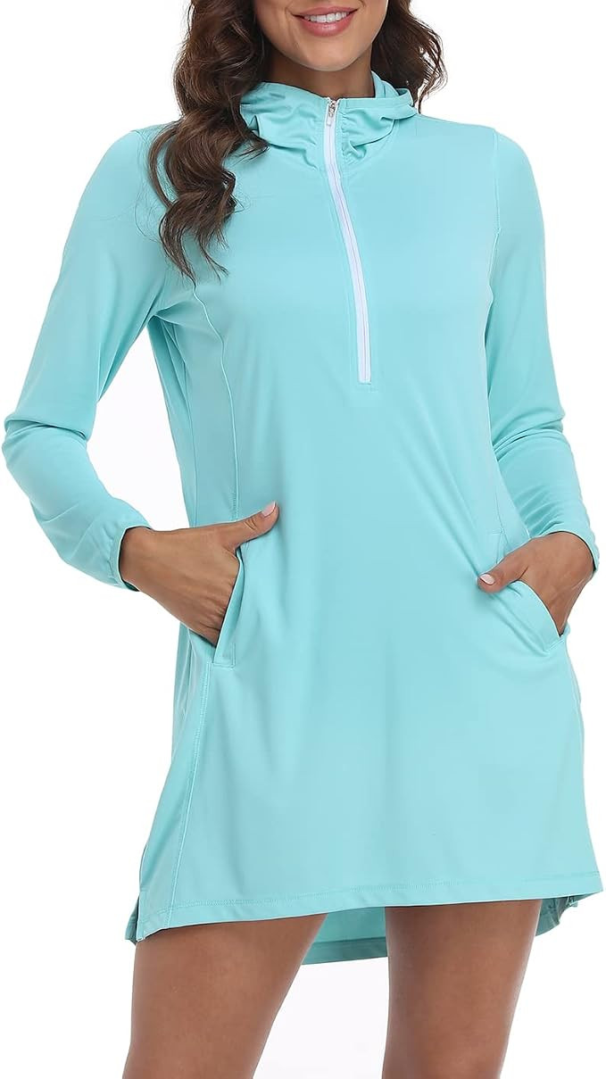 HDE Beach Coverups for Women UPF 50 Long Sleeve Swim Cover Up Dress with Hood Quick Dry Sun Prote... | Amazon (US)