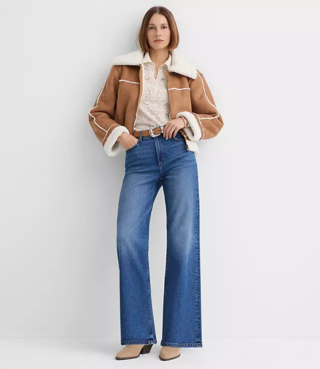 Petite Faux Suede Sherpa Jacket | LOFT