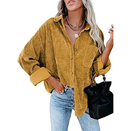 Women Corduroy Shirts Button Sweatshirt Long Sleeve Tops Blouse | Walmart (US)