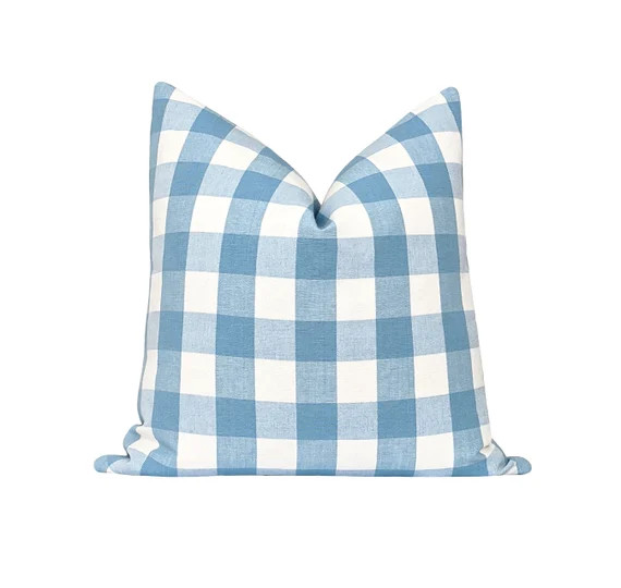 Plaid Decorative Pillow Cover, Blue Plaid Pillow Cover, Blue and White Pillow Cover, 16 18 20 22 ... | Etsy (US)
