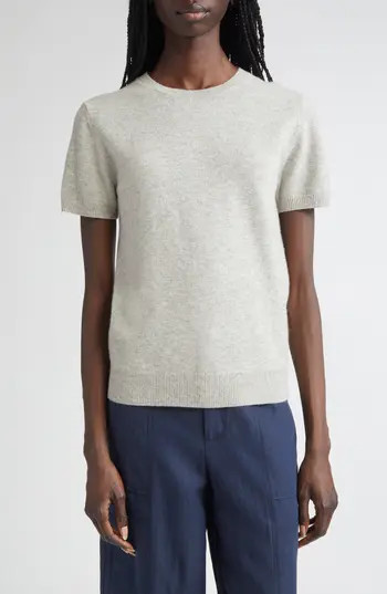 Vince Short Sleeve Wool & Cashmere Sweater in Medium Heather Grey at Nordstrom Rack, Size Large | Nordstrom Rack
