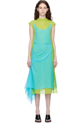 Kiko Kostadinov - Green & Blue Mirka Midi Dress | SSENSE