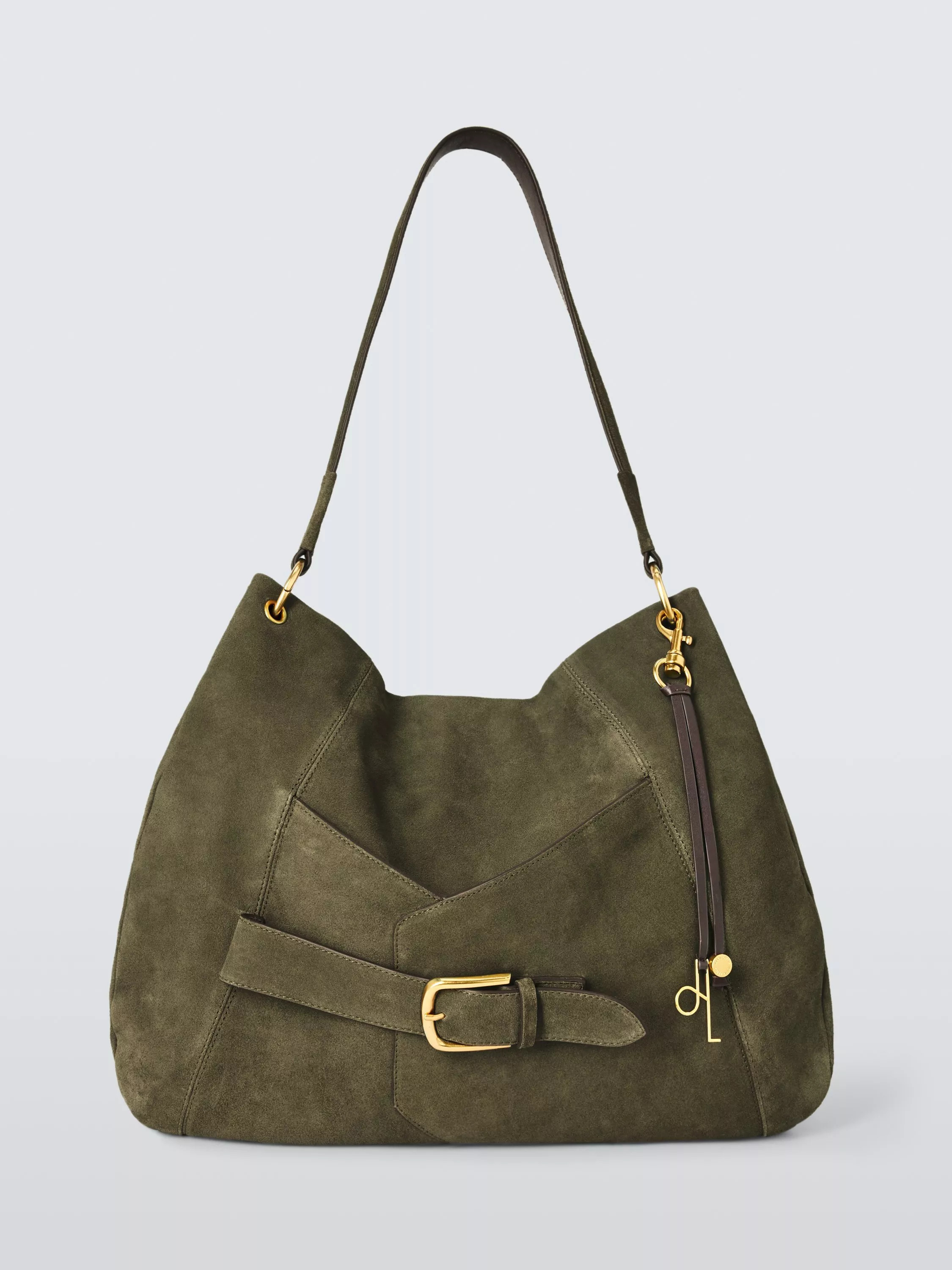 John Lewis Aubrey Suede Hobo Bag, Khaki | John Lewis (UK)