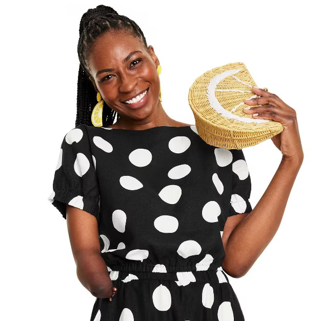 Women's Polka Dot Short Sleeve Button-Back Top - Tabitha Brown for Target Black/White | Target