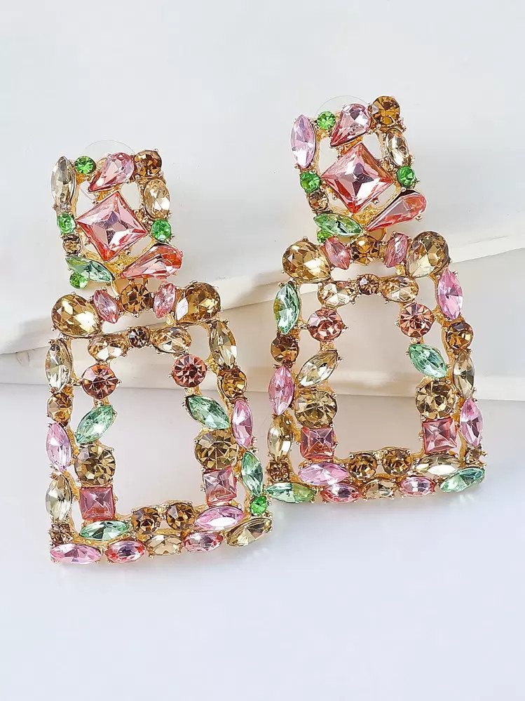 Juran Rhinestone Geometric Drop Earrings | SHEIN