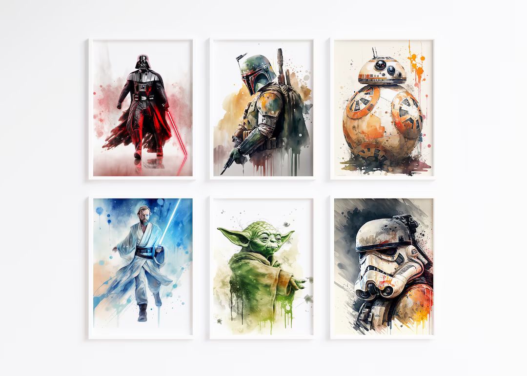 Star Wars Set of 6- Printable Wall Art- Darth Vader Poster- Obi Wan Kenobi Print- Yoda Watercolor... | Etsy (US)