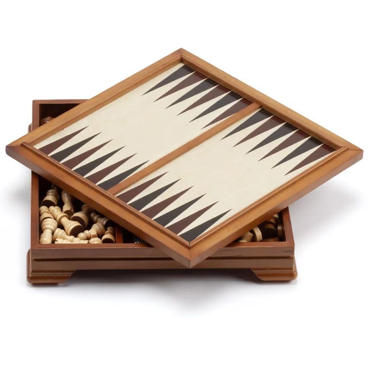 Deluxe 7-In-1 Wooden Chess, Checkers, Backgammon, Dominoes, Playing Cards, Poker Dice, Cribbage B... | Wayfair North America
