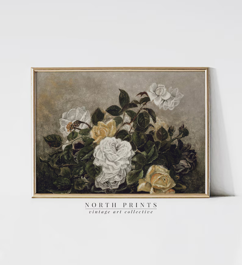 PRINTABLE Moody Yellow Roses Painting | Antique Still Life | North Prints Downloadable Digital Ar... | Etsy (US)