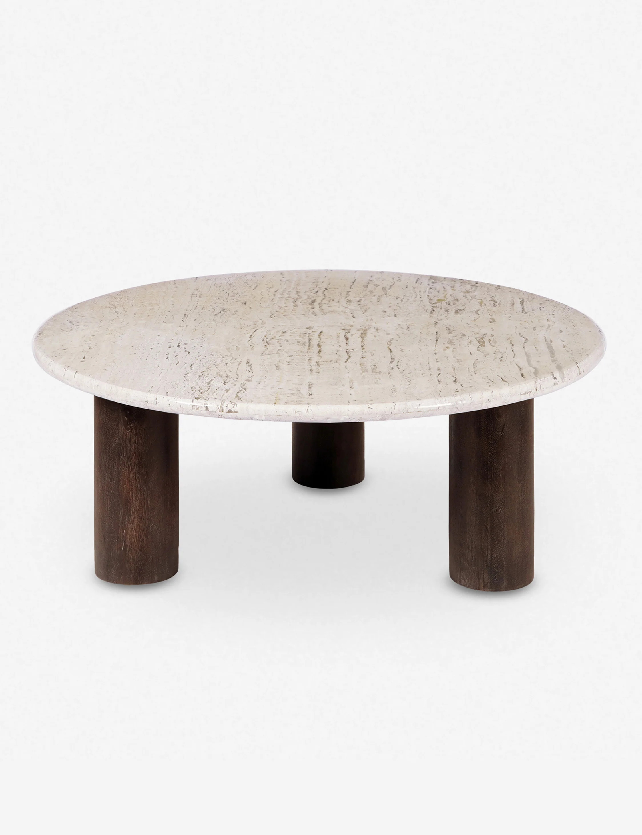 Aleda Round Coffee Table, Dark Brown and Travertine | Lulu and Georgia 