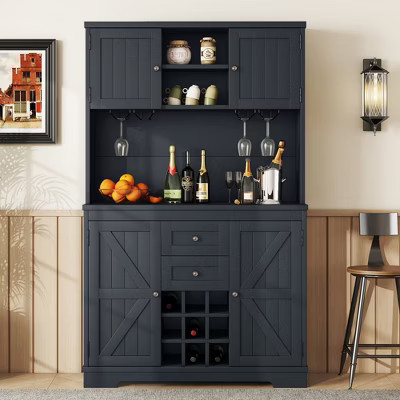 Farmhouse Coffee Bar Cabinet, Wine Storage Cabinet with Drawers Shelves, Buffet Cabinet Wine & Glass Racks for Dining Room, Kitchen, Antique Blue | Target