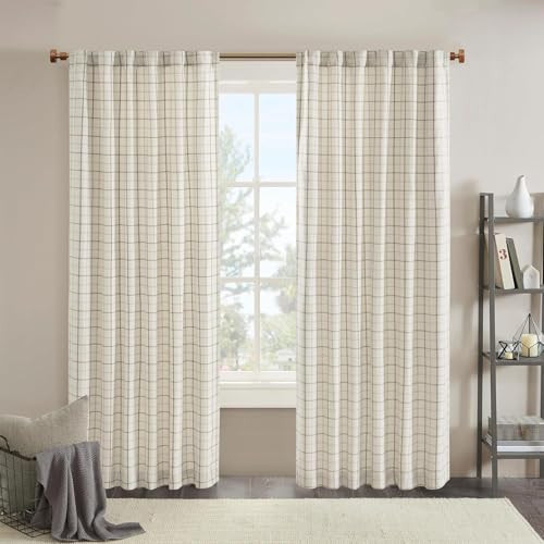 Madison Park Anaheim Cabin Plaid Curtain Window, Thermal Insulated Fleece Lining, Living Room Decor Room Darkening Drape for Bedroom, 1-Single Panel Pack, 50" x 108" Rod Pocket Natural | Amazon (US)