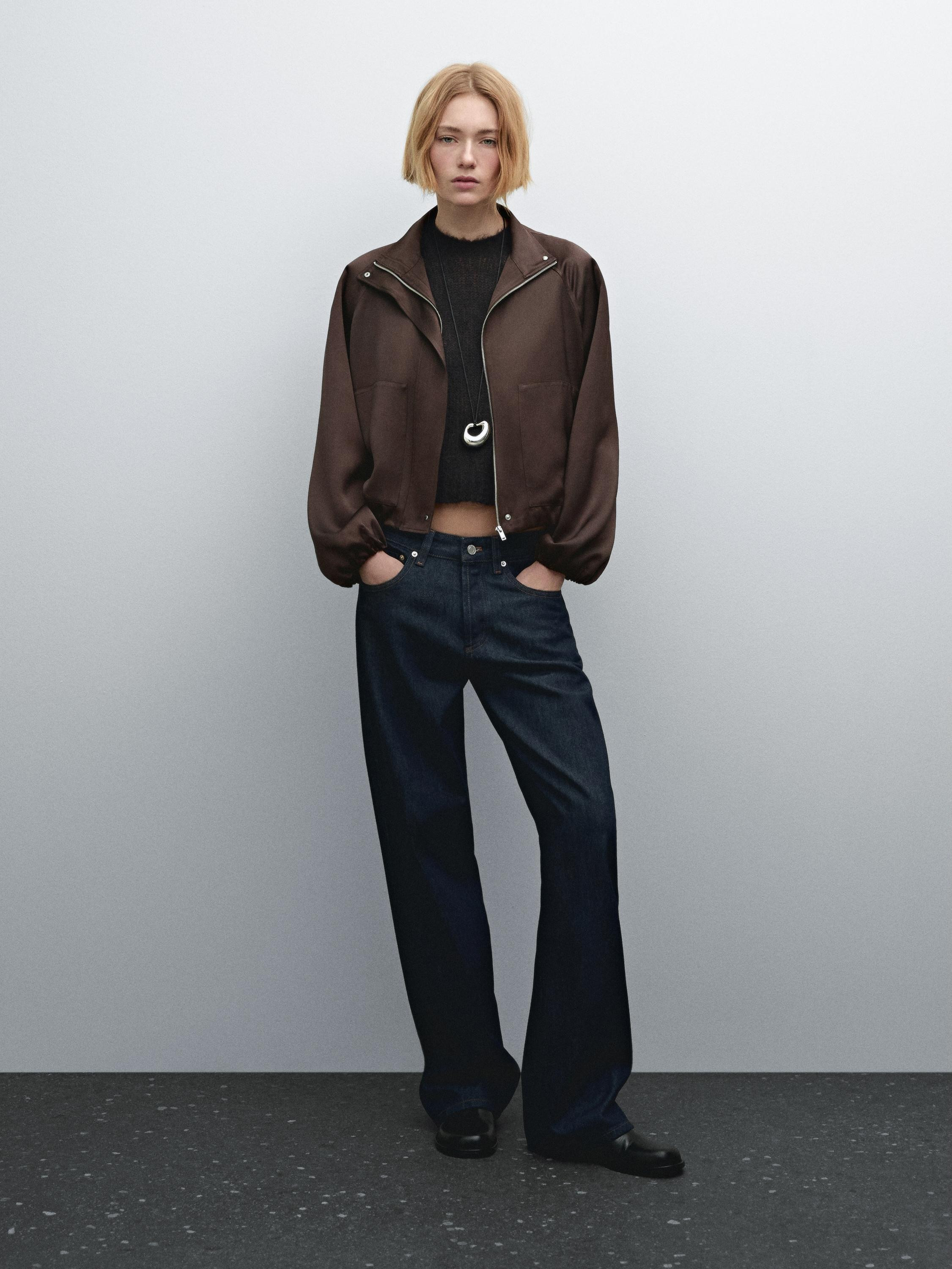 Gathered satin bomber jacket | Massimo Dutti US