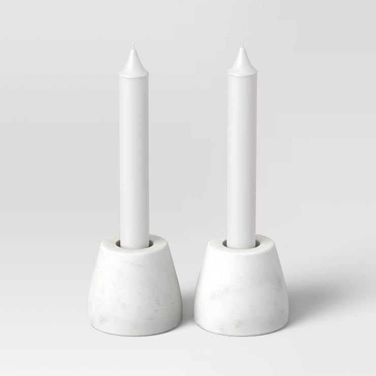 Set of 2 Marble Taper Holders White - Threshold™ | Target