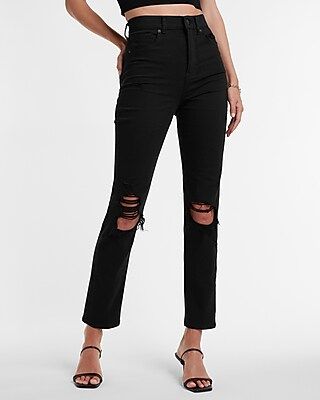 Super High Waisted Black Ripped Slim Jeans | Express