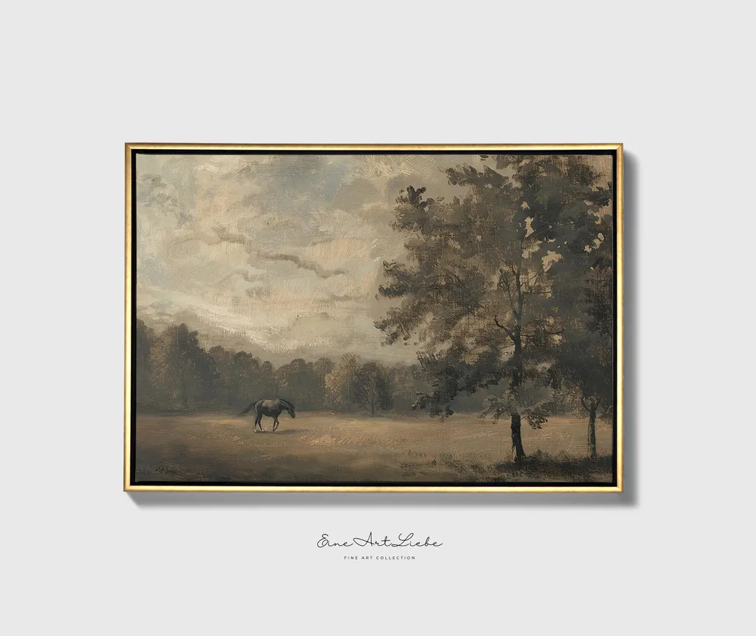 Ready to Hang Moody Vintage Black Horse Print / Landscape Print on Fine Art Paper or Canvas With ... | Etsy (Global)