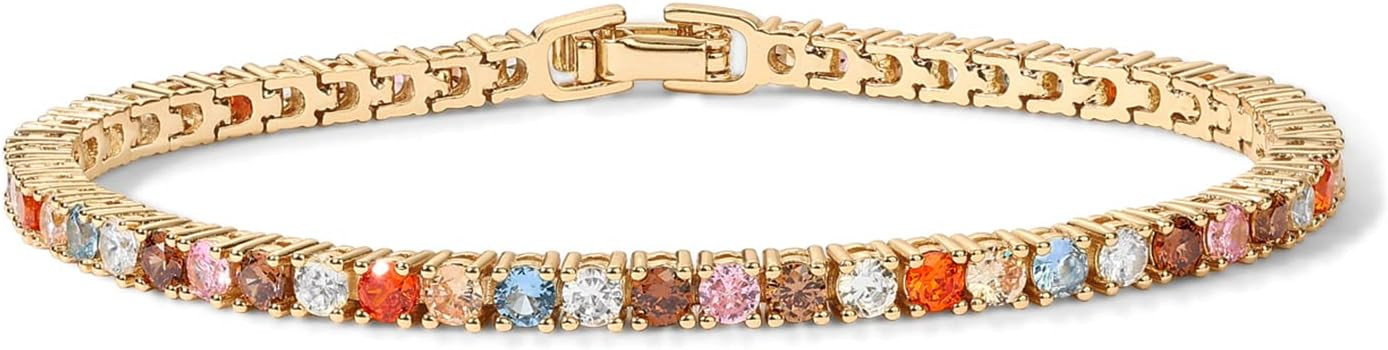 PAVOI 14K Gold Plated 3mm Multi Colored CZ Tennis Bracelet | Boho Cubic Zirconia Bracelet for Wom... | Amazon (US)