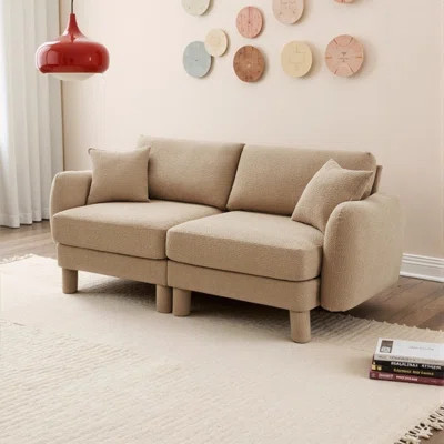Modern Boucle Fabric Loveseat Sofa with Shell-Shaped Armrests & Cozy Design | Wayfair North America