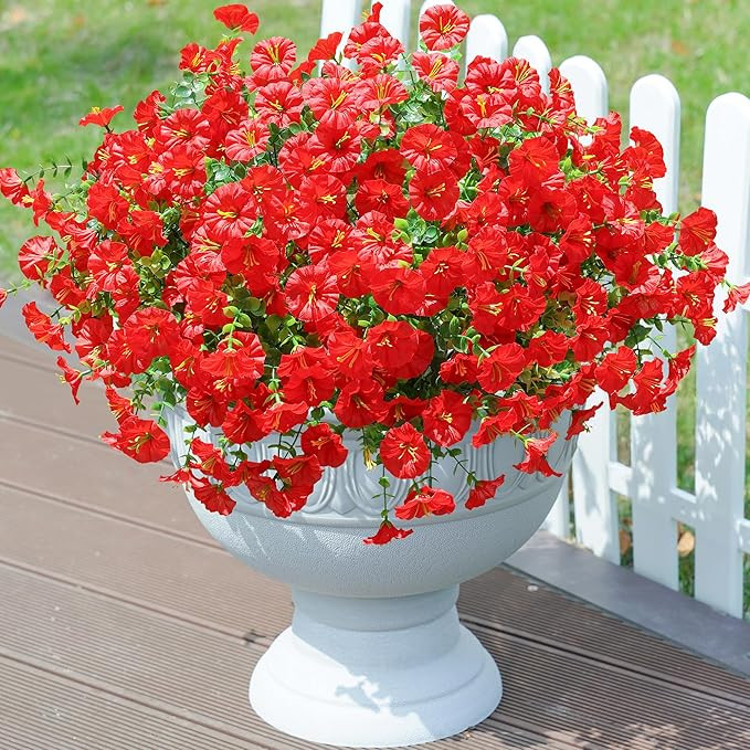 Artificial Fake Plants Flowers for Outdoor Outside Spring Summer Decoration, 12 Bundles Red Faux ... | Amazon (US)